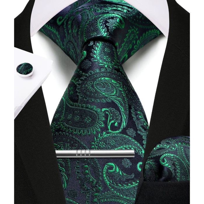 Paisley Tie Handkerchief Cufflinks - G-GREEN