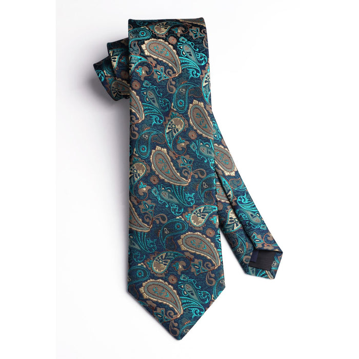 Paisley Tie Handkerchief Cufflinks - GREEN-2