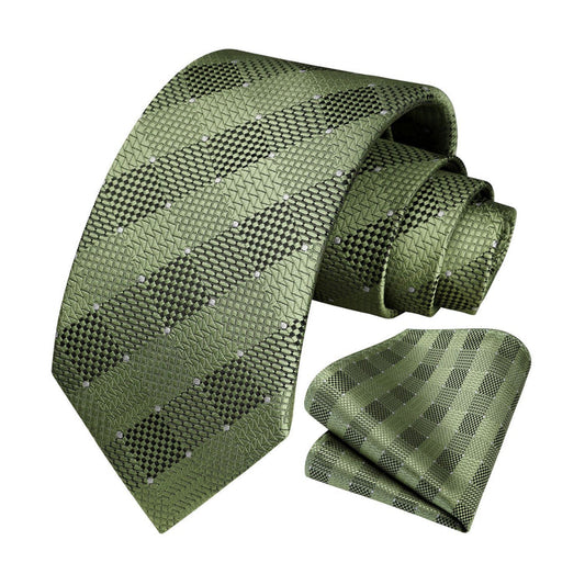 Plaid Tie Handkerchief Set - GREEN-1