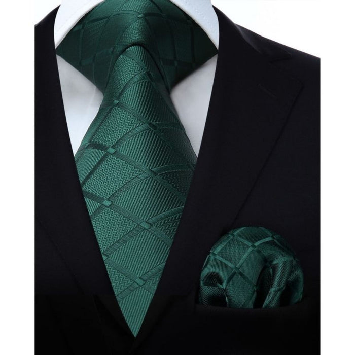 Plaid Tie Handkerchief Set - A-GREEN