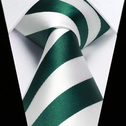 Stripe Tie Handkerchief Set - GREEN/WHITE