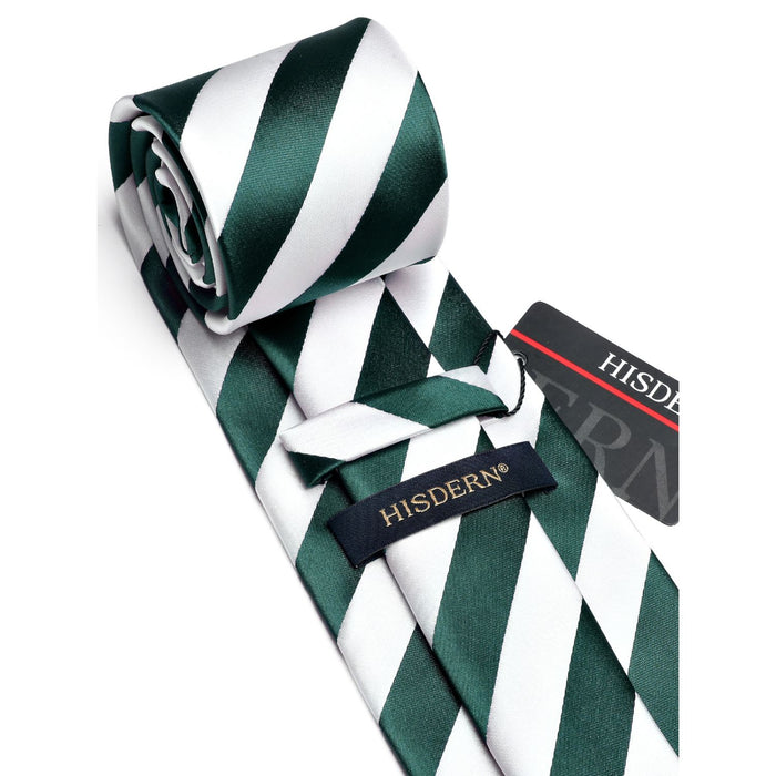 Stripe Tie Handkerchief Set - GREEN/WHITE