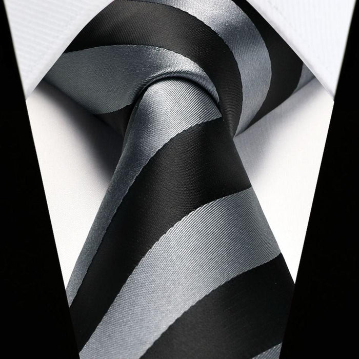Stripe Tie Handkerchief Set - GRAY/BLACK