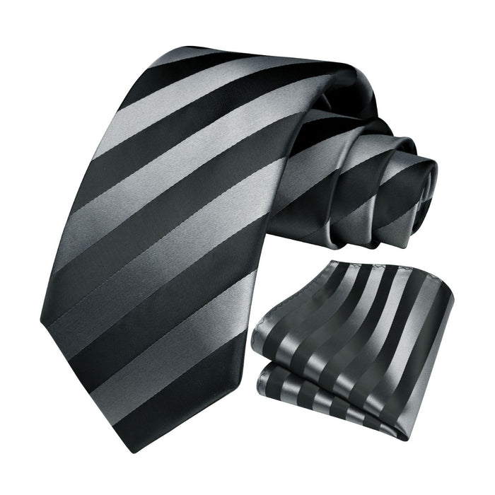Stripe Tie Handkerchief Set - GRAY/BLACK
