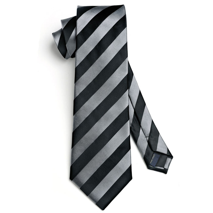 Stripe Tie Handkerchief Set - GRAY/BLACK