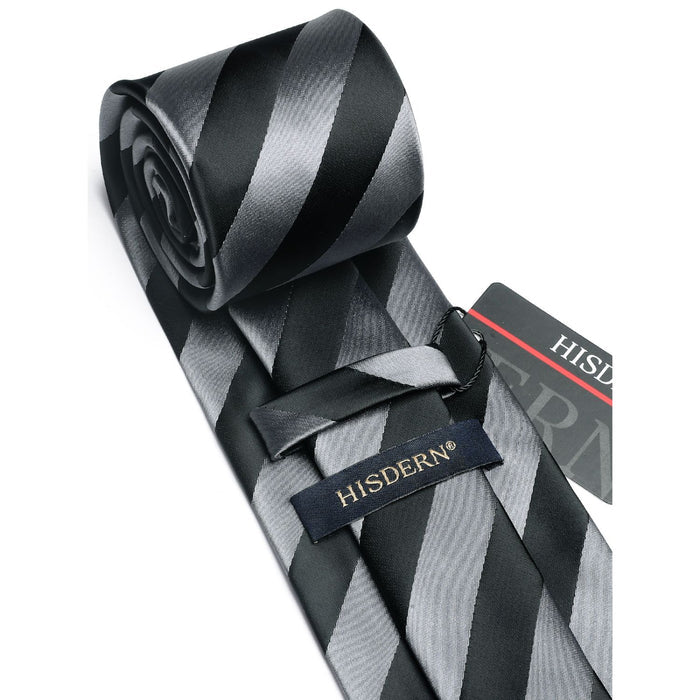 Stripe Tie Handkerchief Set - GRAY/BLACK