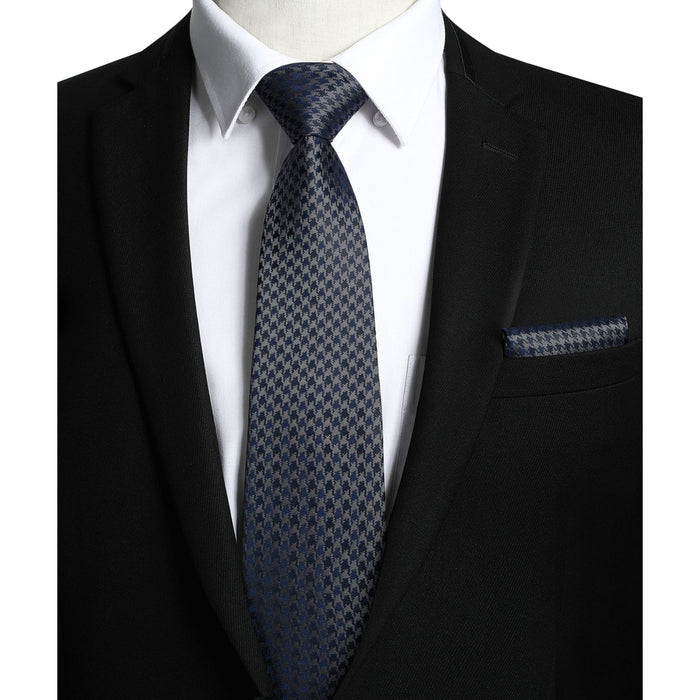 Stripe Tie Handkerchief Set - C-04 GREY/NAVY BLUE