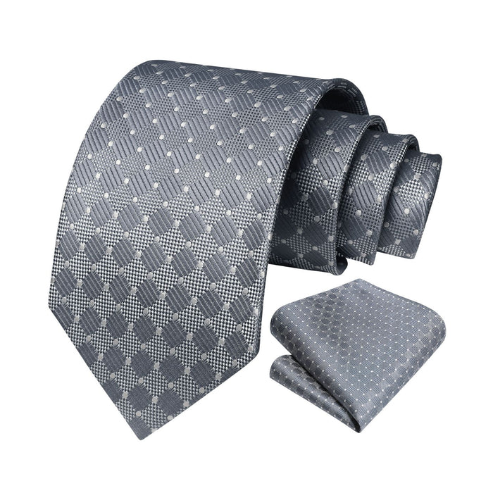 Plaid Tie Handkerchief Set - GREY
