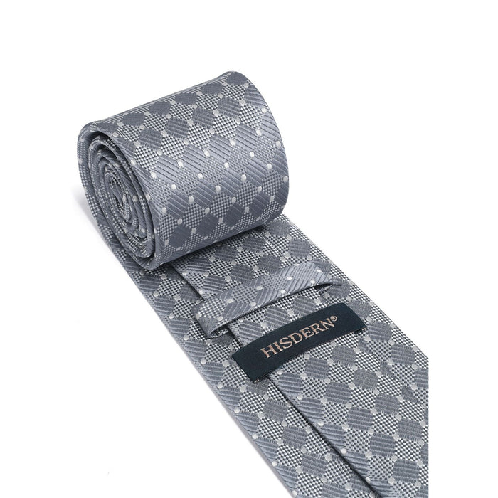 Plaid Tie Handkerchief Set - GREY