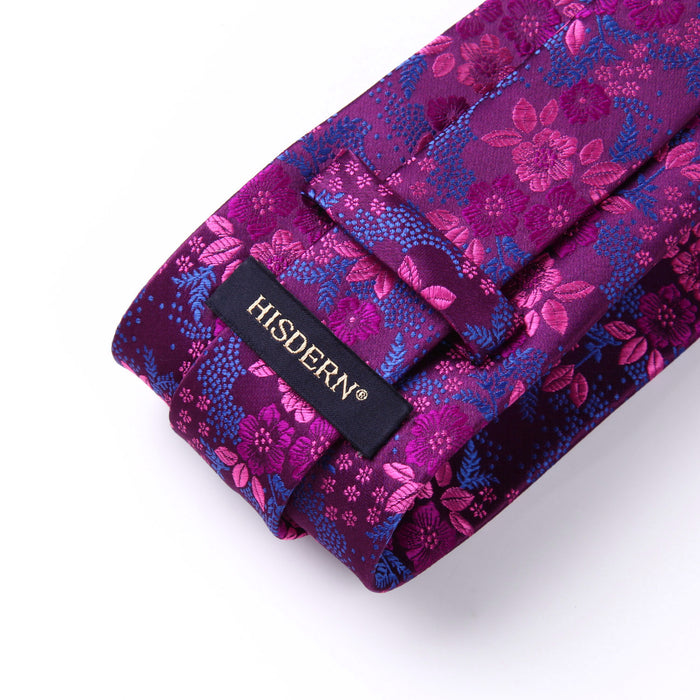 Floral Tie Handkerchief Set - HOT PINK/BLUE