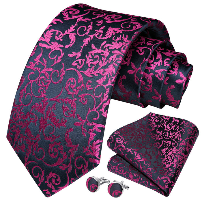 Floral Tie Handkerchief Cufflinks - HOT PINK