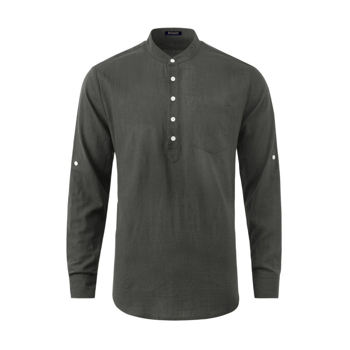 Casual Henley Shirt with Pocket - DARK GRAY