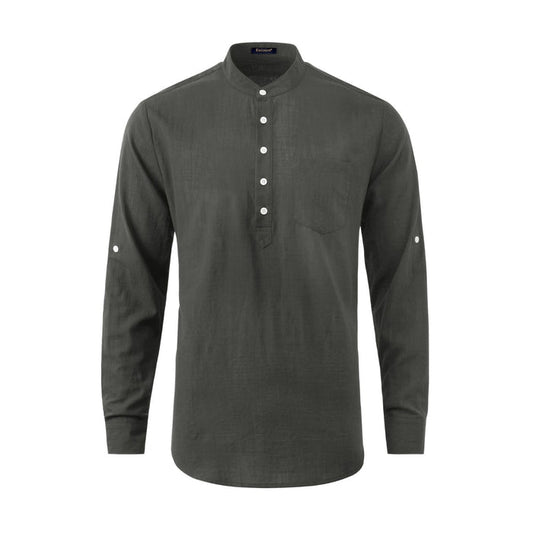 Casual Henley Shirt with Pocket - DARK GRAY