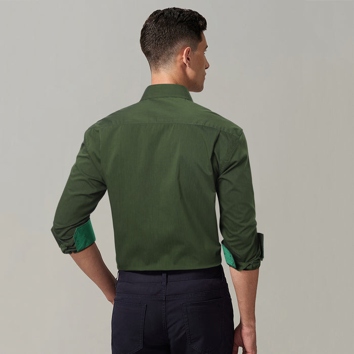 Casual Formal Shirt with Pocket - GREEN/PLAID