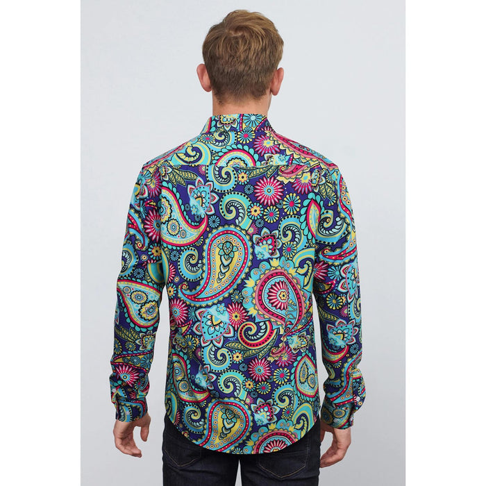 Men's Long Sleeve Shirt With Printing - BLUE/PINK
