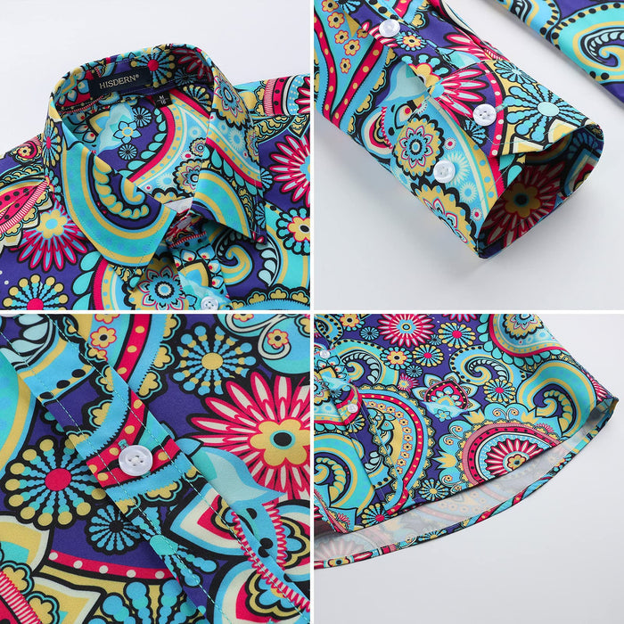 Men's Long Sleeve Shirt With Printing - BLUE/PINK