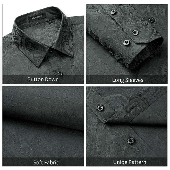 Men's Long Sleeve Shiny Shirt With Printing - GRAY