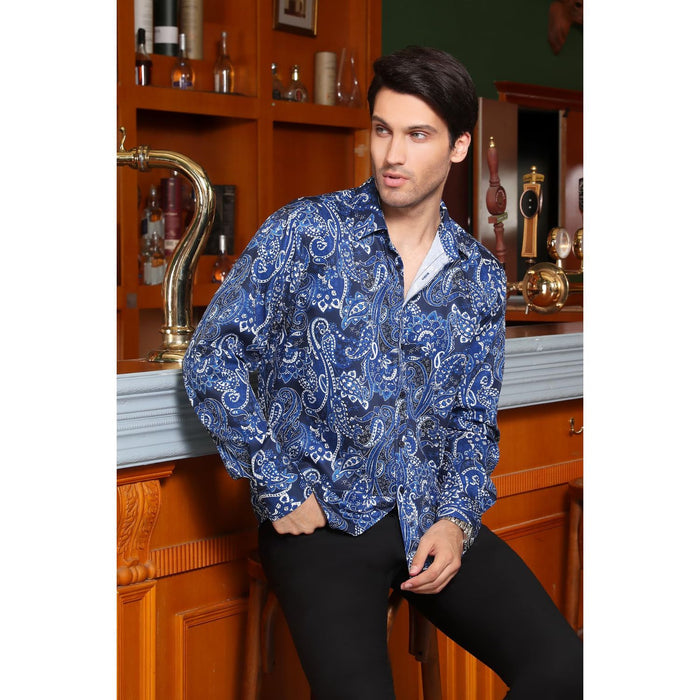 Shiny Luxury Dress Shirt - Y-WHITE/BLUE