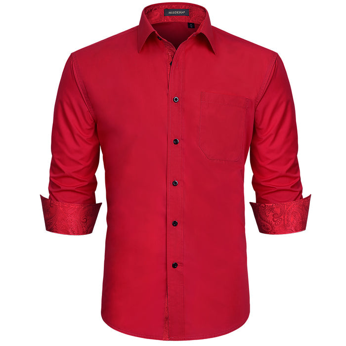 Casual Formal Shirt with Pocket - RED/PAISLEY