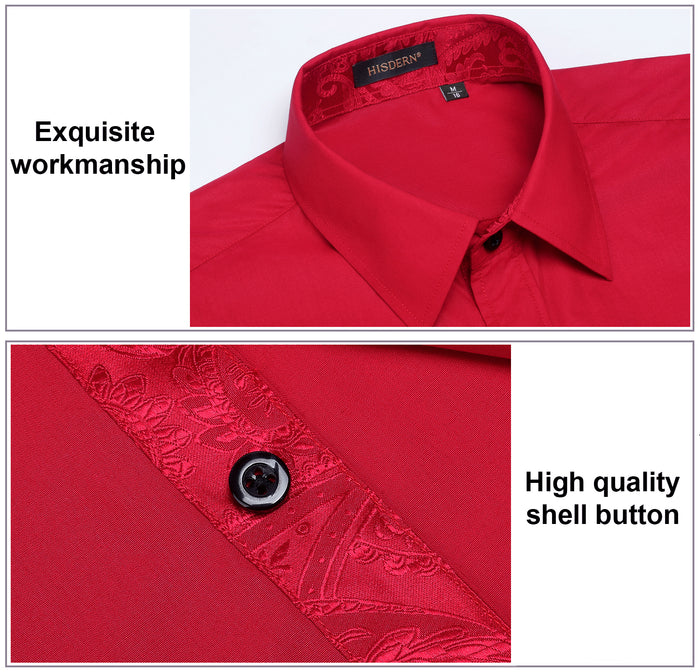 Casual Formal Shirt with Pocket - RED/PAISLEY