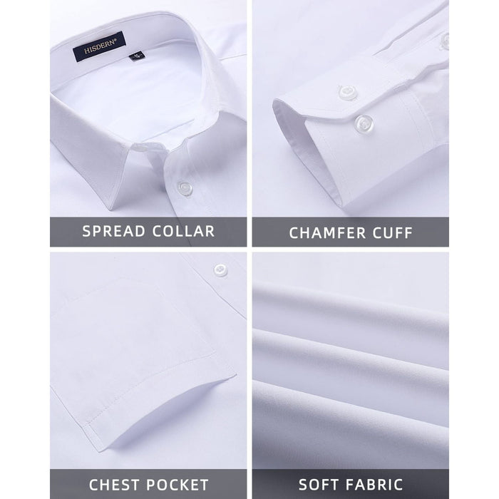 Hisdern Men's White Formal Dress Shirt Professional Office Workwear