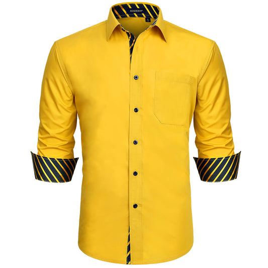 Casual Formal Shirt with Pocket - YELOW/STRIPED