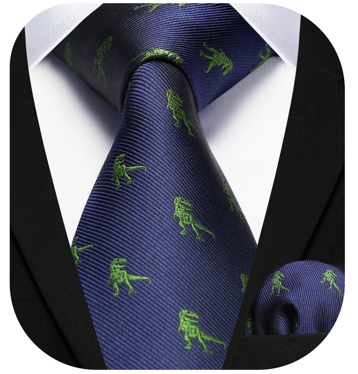 Dinosaur Tie Handkerchief Set - Z-NAVY BLUE