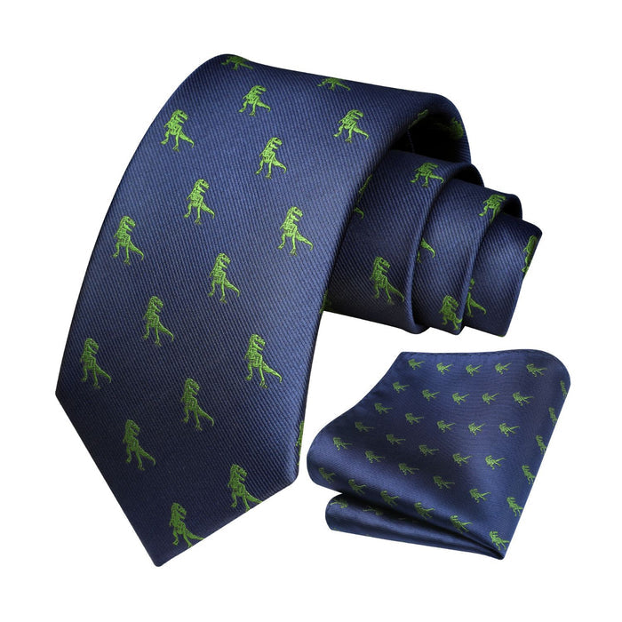 Dinosaur Tie Handkerchief Set - Z-NAVY BLUE