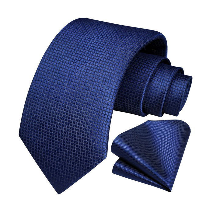 Plaid Tie Handkerchief Set - NAVY BLUE-3