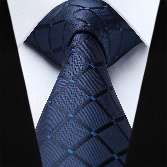 Plaid Tie Handkerchief Set - 01-NAVY BLUE