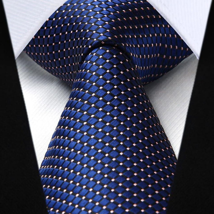 Plaid Tie Handkerchief Set - B-NAVY BLUE