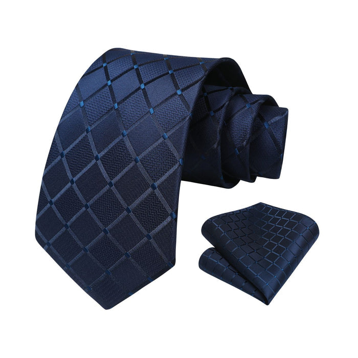 Plaid Tie Handkerchief Set - 01-NAVY BLUE