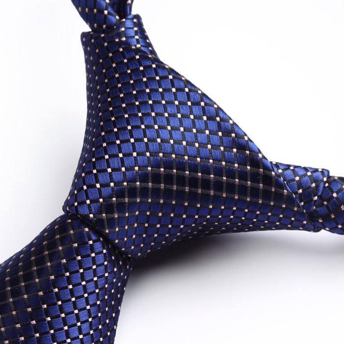 Plaid Tie Handkerchief Set - B-NAVY BLUE