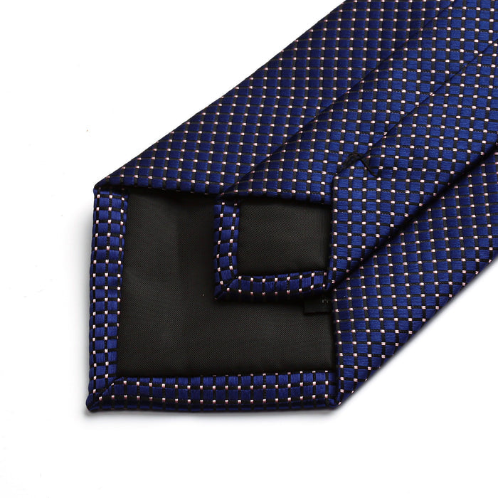 Plaid Tie Handkerchief Set - B-NAVY BLUE