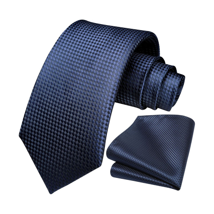 Houndstooth Tie Handkerchief Set - NAVY BLUE-1