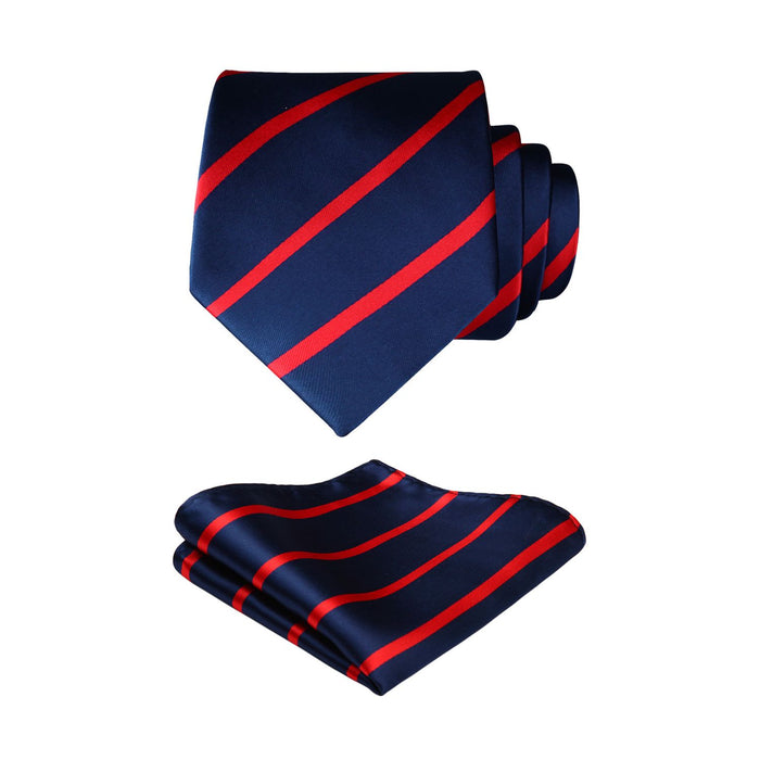 Stripe Tie Handkerchief Set - S-NAVY BLUE RED 1