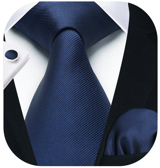 Solid Tie Handkerchief Cufflinks - NAVY BLUE