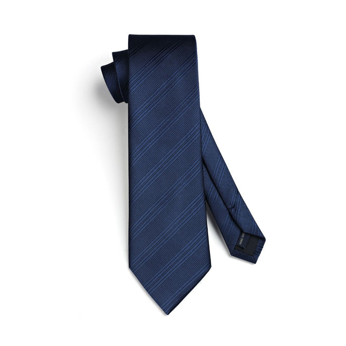Stripe Tie Handkerchief Set - NAVY BLUE-1