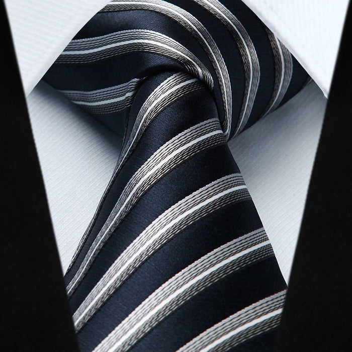 Stripe Tie Handkerchief Set - S-NAVY BLUE