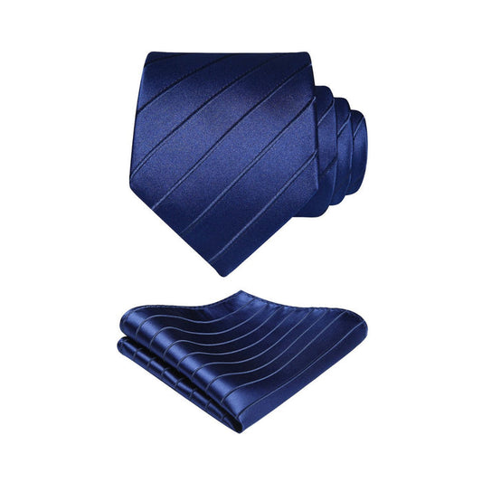 Stripe Tie Handkerchief Set - NAVY BLUE A02