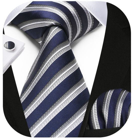 Stripe Tie Handkerchief Cufflinks - F1 - NAVY/GREY