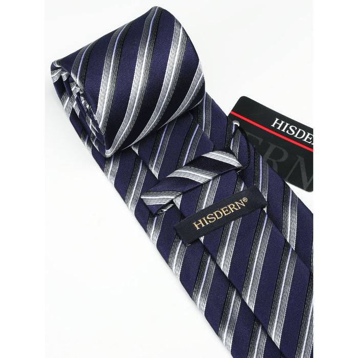 Stripe Tie Handkerchief Cufflinks - F1 - NAVY/GREY