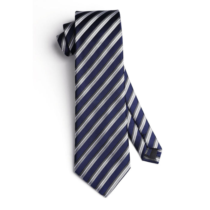 Stripe Tie Handkerchief Cufflinks - F1 - NAVY/GREY