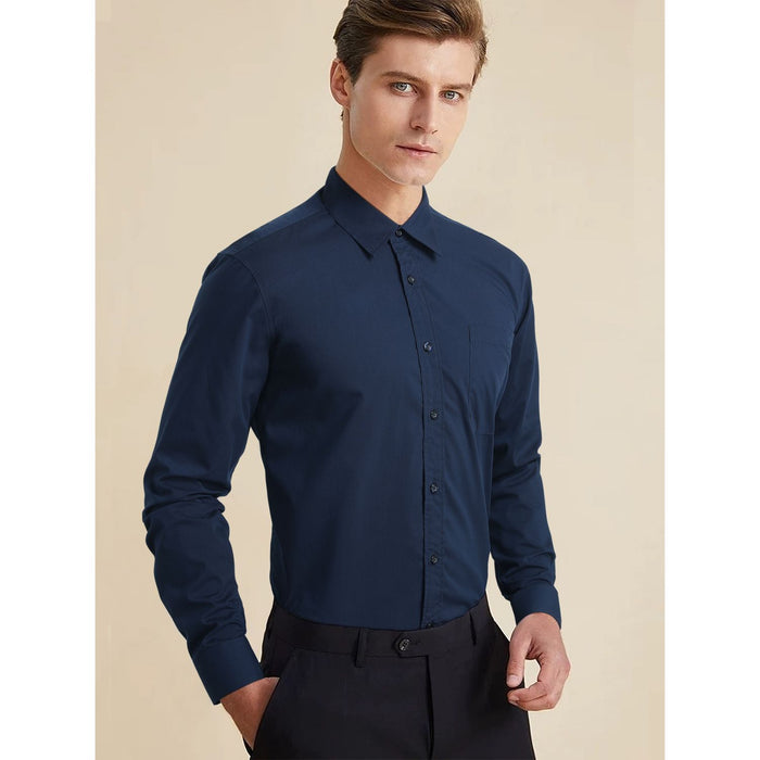 Men's Shirt with Tie Handkerchief Set - 03-NAVY BLUE