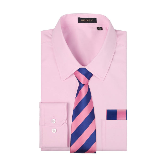Men's Shirt with Tie Handkerchief Set - PINK-3