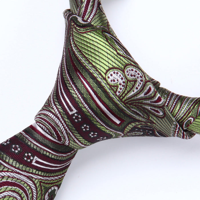 Paisley Tie Handkerchief Set - OLIVE GREEN/BURGUNDY