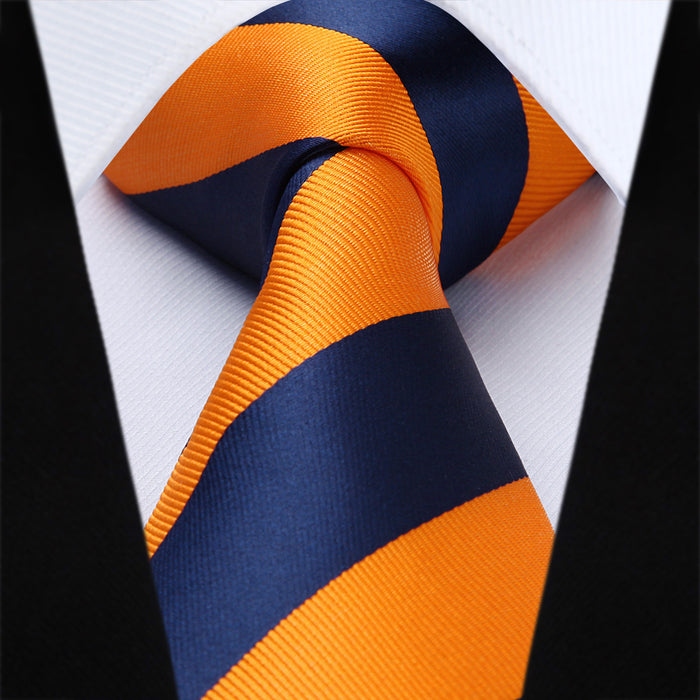 Stripe Tie Handkerchief Set - S-ORANGE