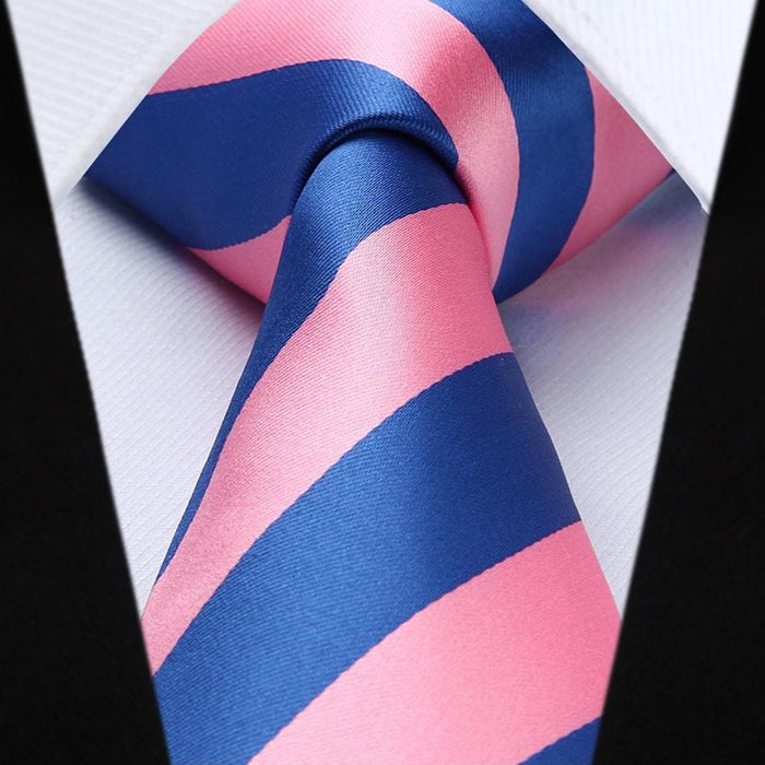 Stripe Tie Handkerchief Set - 03-PINK/BLUE
