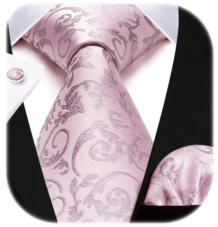 Floral Tie Handkerchief Cufflinks - PINK