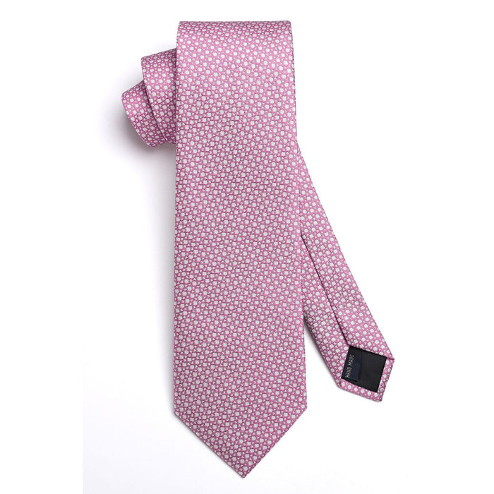 Houndstooth Tie Handkerchief Set - F-PINK